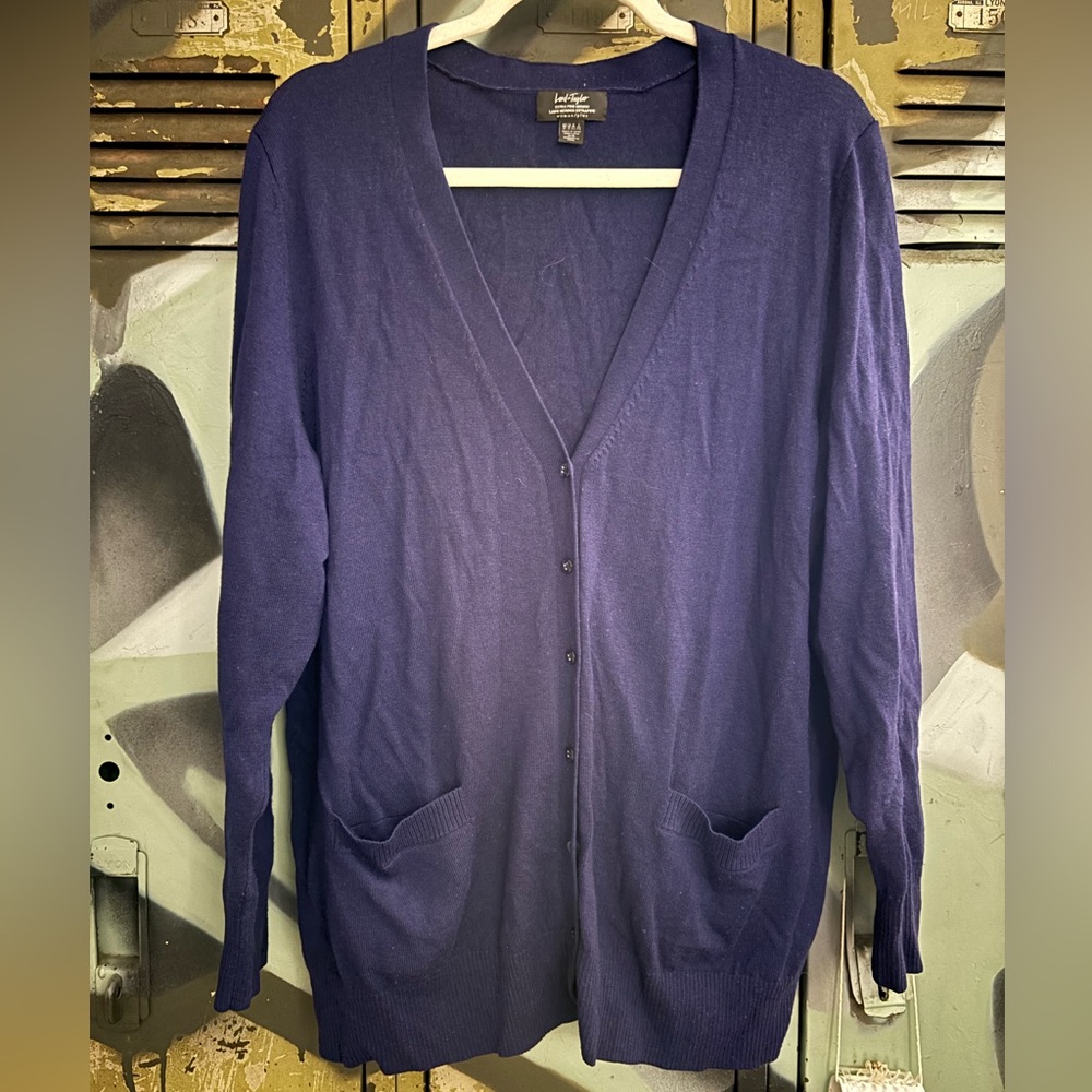 Navy Blue Merino Button-Up Cardigan